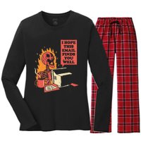 I Hope This Email Finds You Well Funny Skeleton Women's Long Sleeve Flannel Pajama Set 