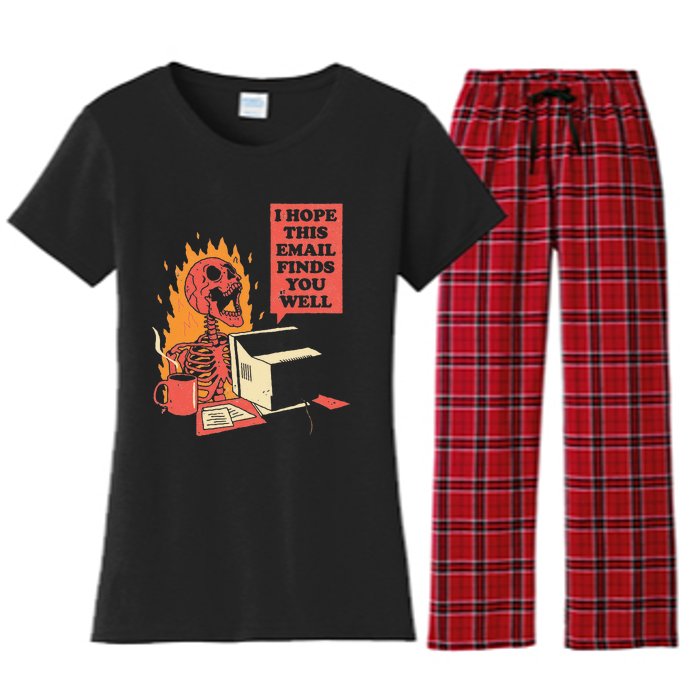 I Hope This Email Finds You Well Funny Skeleton Women's Flannel Pajama Set