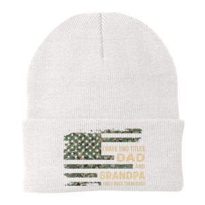 I Have Two Titles Dad And Grandpa Fathers Day American Flag Knit Cap Winter Beanie