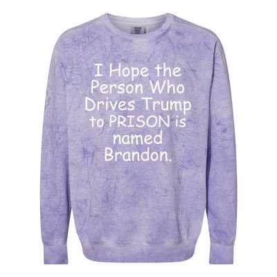 I Hope The Person Who Drives Trump To Prison Named Brandon Colorblast Crewneck Sweatshirt