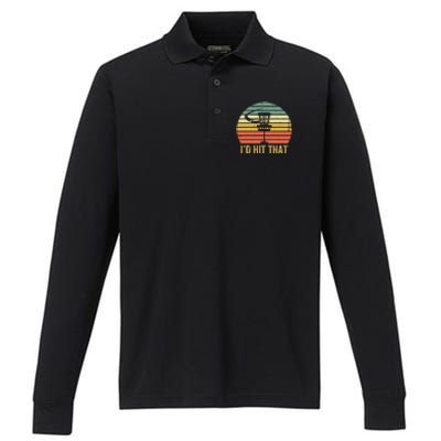 ID Hit That Funny Disc Golf Vintage Frisbee Disc Sport Performance Long Sleeve Polo