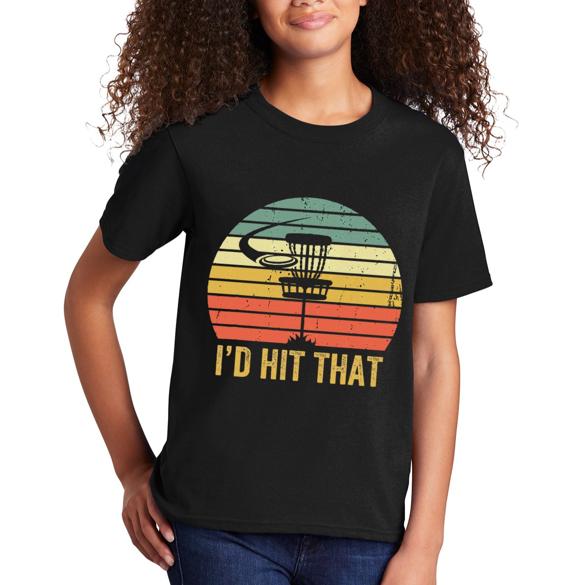 ID Hit That Funny Disc Golf Vintage Frisbee Disc Sport Kids T-Shirt