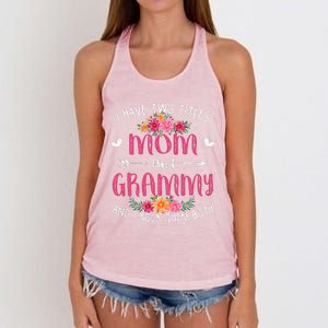 I Have Two Titles Mom And Grammy Floral Mothers Day Women's Knotted Racerback Tank