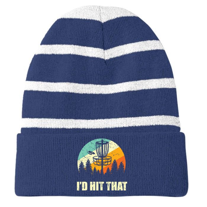 I'd Hit That Funny Disc Golf Vintage Frisbee Disc Sport Striped Beanie with Solid Band