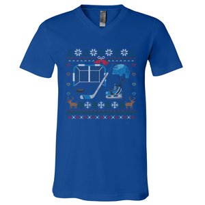 Ice Hockey Ugly Christmas Sweater Ball Sports Player Cute Gift V-Neck T-Shirt