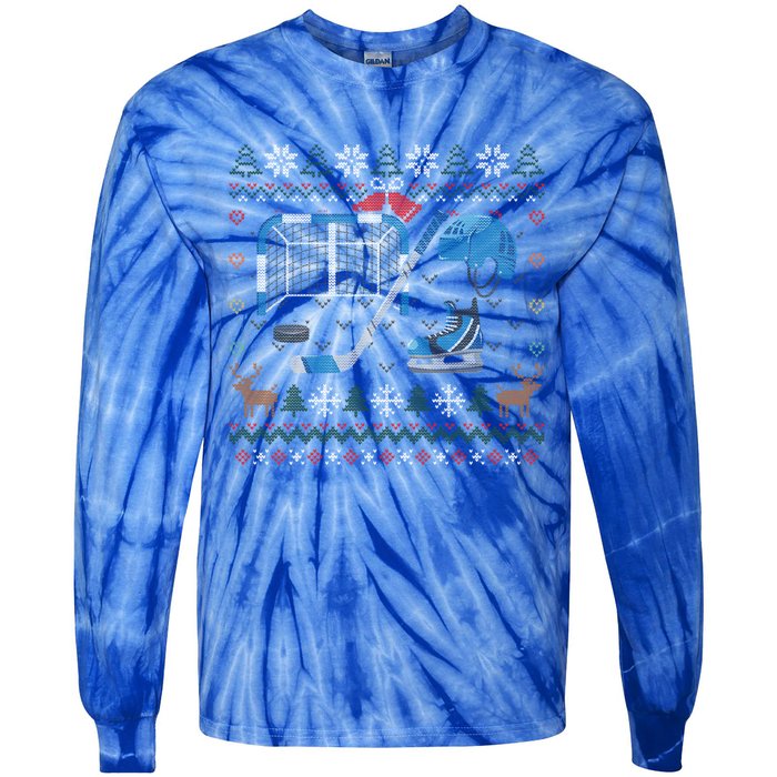 Ice Hockey Ugly Christmas Sweater Ball Sports Player Cute Gift Tie-Dye Long Sleeve Shirt