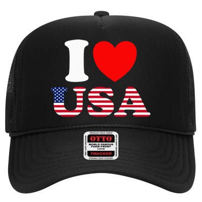 I Heart USA I Love USA Fun United States Of America High Crown Mesh Back Trucker Hat