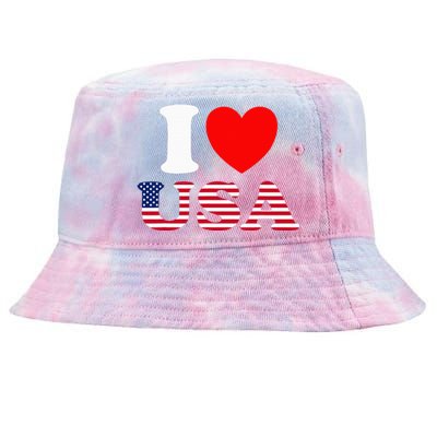 I Heart USA I Love USA Fun United States Of America Tie-Dyed Bucket Hat