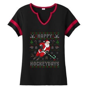 Ice Hockey Ugly Christmas Santa Claus Ladies Halftime Notch Neck Tee