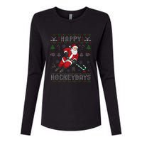 Ice Hockey Ugly Christmas Santa Claus Womens Cotton Relaxed Long Sleeve T-Shirt