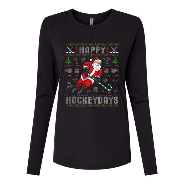 Ice Hockey Ugly Christmas Santa Claus Womens Cotton Relaxed Long Sleeve T-Shirt