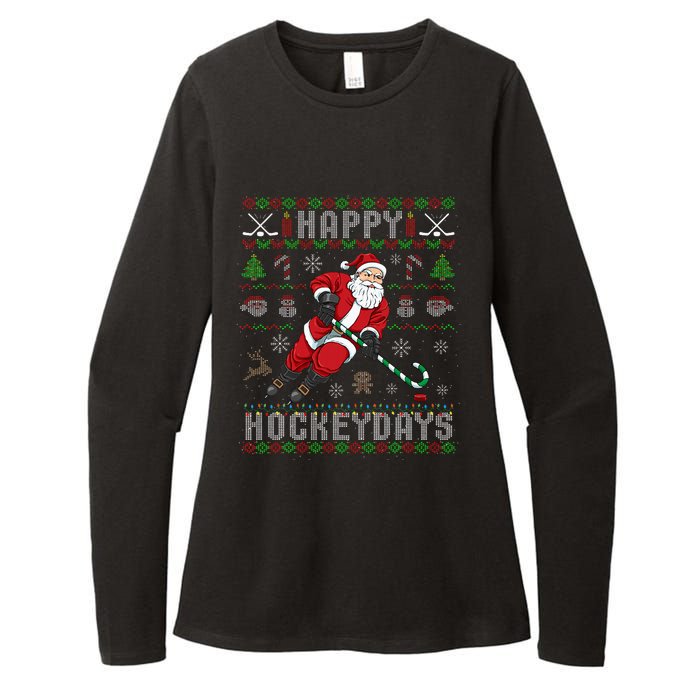 Ice Hockey Ugly Christmas Santa Claus Womens CVC Long Sleeve Shirt