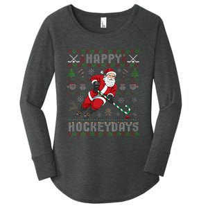 Ice Hockey Ugly Christmas Santa Claus Women's Perfect Tri Tunic Long Sleeve Shirt