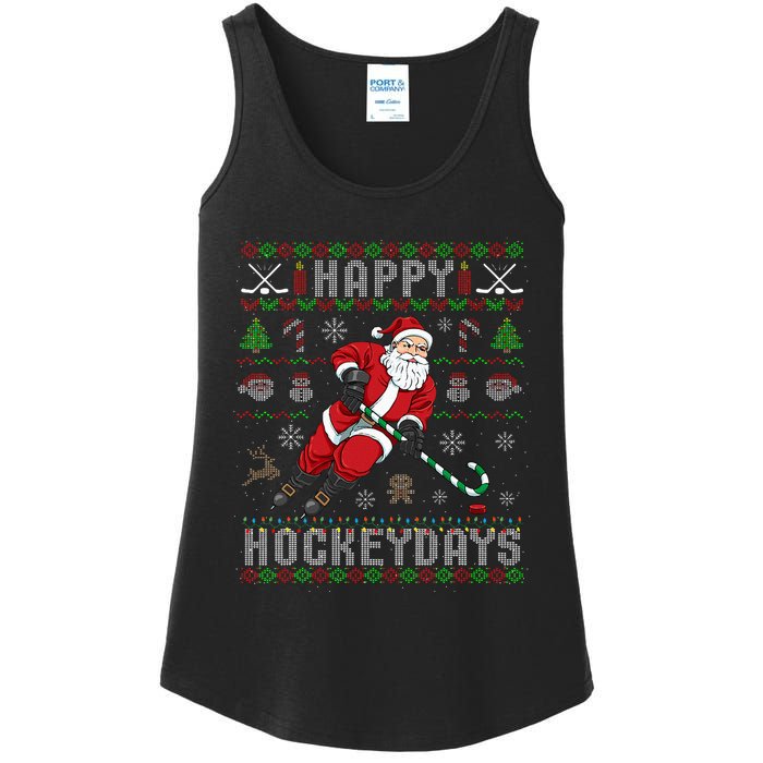 Ice Hockey Ugly Christmas Santa Claus Ladies Essential Tank