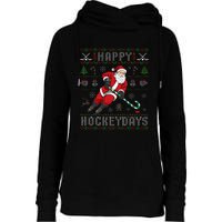 Ice Hockey Ugly Christmas Santa Claus Womens Funnel Neck Pullover Hood