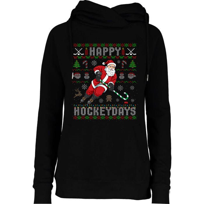 Ice Hockey Ugly Christmas Santa Claus Womens Funnel Neck Pullover Hood