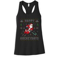 Ice Hockey Ugly Christmas Santa Claus Women's Racerback Tank