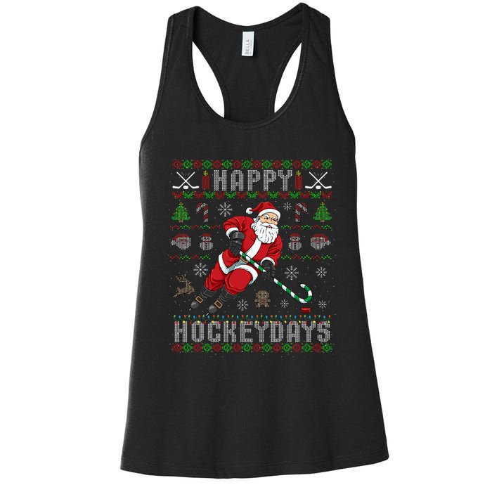 Ice Hockey Ugly Christmas Santa Claus Women's Racerback Tank