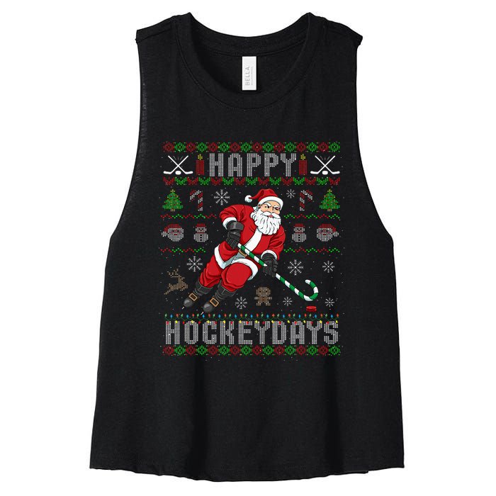 Ice Hockey Ugly Christmas Santa Claus Women's Racerback Cropped Tank