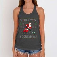 Ice Hockey Ugly Christmas Santa Claus Women's Knotted Racerback Tank