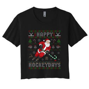 Ice Hockey Ugly Christmas Santa Claus Women's Crop Top Tee