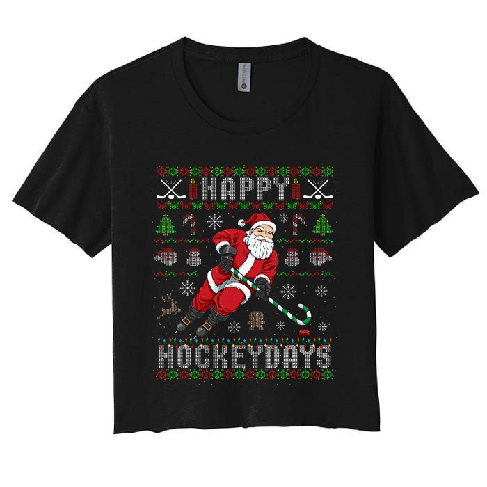 Ice Hockey Ugly Christmas Santa Claus Women's Crop Top Tee