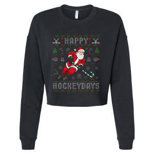 Ice Hockey Ugly Christmas Santa Claus Cropped Pullover Crew