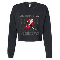 Ice Hockey Ugly Christmas Santa Claus Cropped Pullover Crew