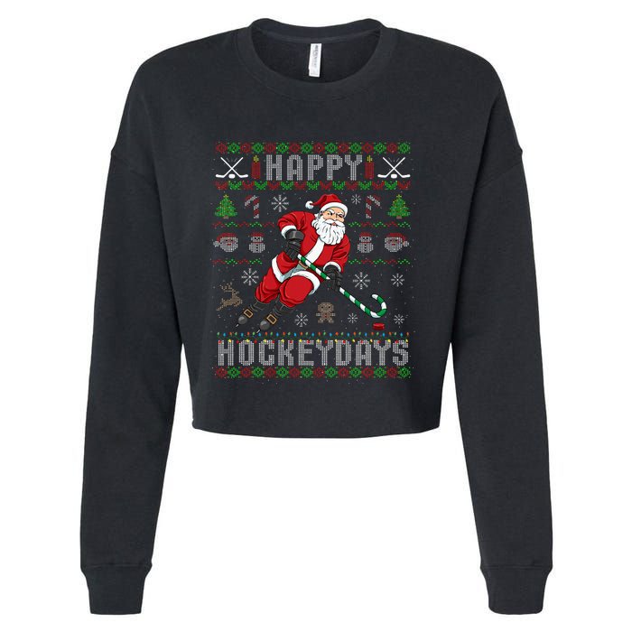 Ice Hockey Ugly Christmas Santa Claus Cropped Pullover Crew