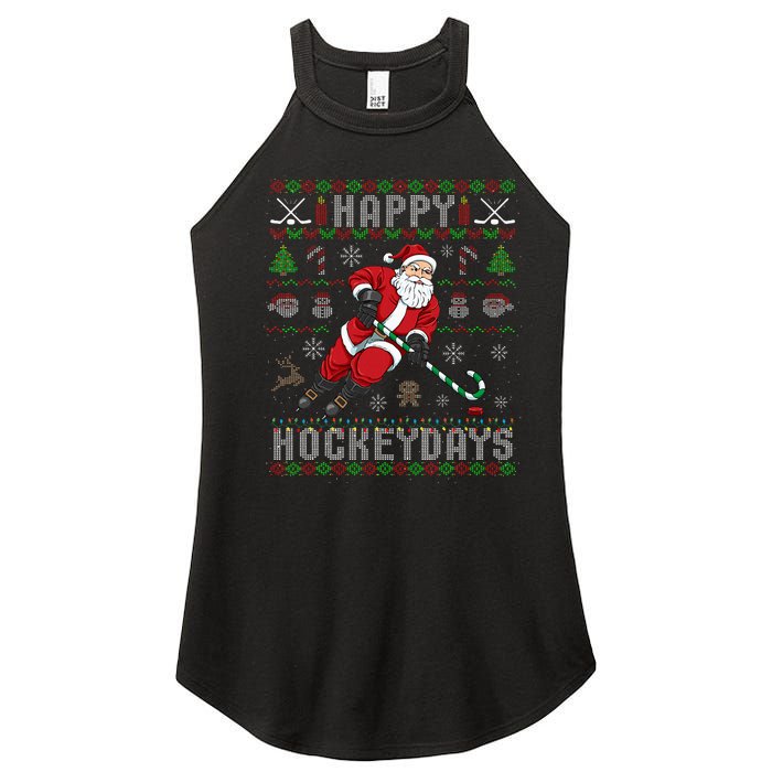 Ice Hockey Ugly Christmas Santa Claus Women's Perfect Tri Rocker Tank