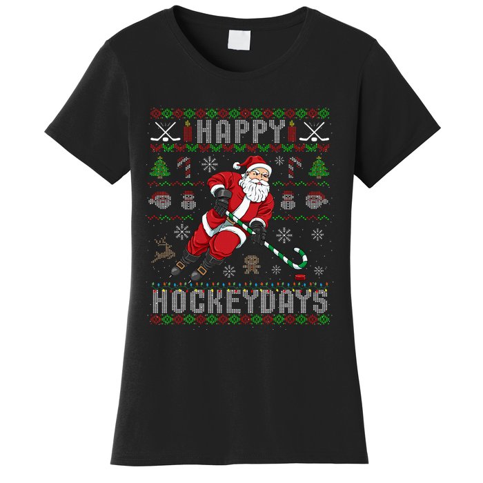 Ice Hockey Ugly Christmas Santa Claus Women's T-Shirt