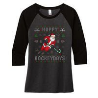 Ice Hockey Ugly Christmas Santa Claus Women's Tri-Blend 3/4-Sleeve Raglan Shirt