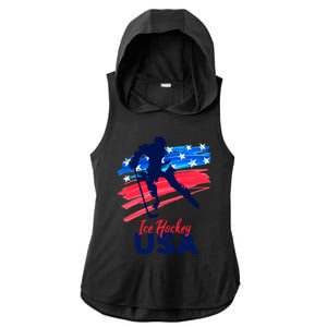 Ice Hockey Usa Support The Team Gift Usa Flag Hockey Lover Funny Gift Ladies PosiCharge Tri-Blend Wicking Draft Hoodie Tank