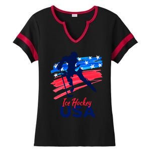 Ice Hockey Usa Support The Team Gift Usa Flag Hockey Lover Funny Gift Ladies Halftime Notch Neck Tee