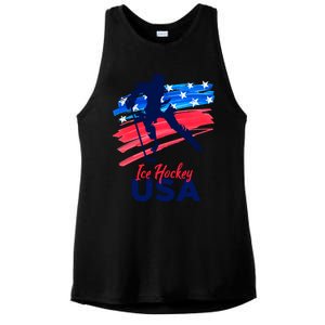 Ice Hockey Usa Support The Team Gift Usa Flag Hockey Lover Funny Gift Ladies PosiCharge Tri-Blend Wicking Tank