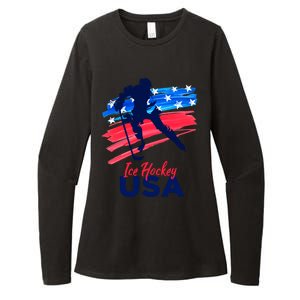 Ice Hockey Usa Support The Team Gift Usa Flag Hockey Lover Funny Gift Womens CVC Long Sleeve Shirt