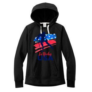 Ice Hockey Usa Support The Team Gift Usa Flag Hockey Lover Funny Gift Women's Fleece Hoodie