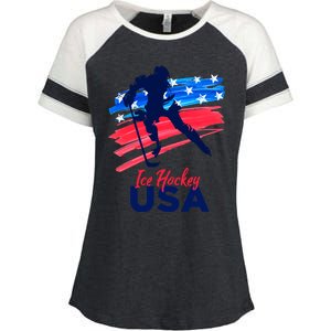 Ice Hockey Usa Support The Team Gift Usa Flag Hockey Lover Funny Gift Enza Ladies Jersey Colorblock Tee