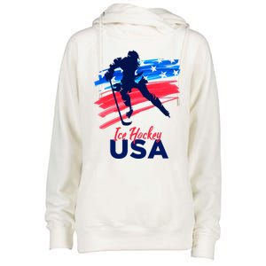 Ice Hockey Usa Support The Team Gift Usa Flag Hockey Lover Funny Gift Womens Funnel Neck Pullover Hood