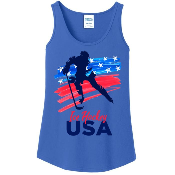 Ice Hockey Usa Support The Team Gift Usa Flag Hockey Lover Funny Gift Ladies Essential Tank