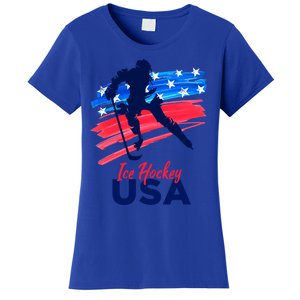 Ice Hockey Usa Support The Team Gift Usa Flag Hockey Lover Funny Gift Women's T-Shirt