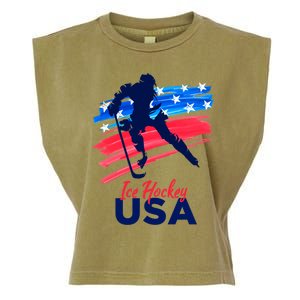 Ice Hockey Usa Support The Team Gift Usa Flag Hockey Lover Funny Gift Garment-Dyed Women's Muscle Tee