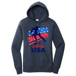 Ice Hockey Usa Support The Team Gift Usa Flag Hockey Lover Funny Gift Women's Pullover Hoodie