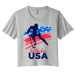 Ice Hockey Usa Support The Team Gift Usa Flag Hockey Lover Funny Gift Women's Crop Top Tee