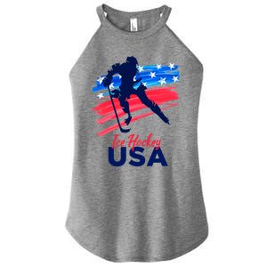 Ice Hockey Usa Support The Team Gift Usa Flag Hockey Lover Funny Gift Women's Perfect Tri Rocker Tank