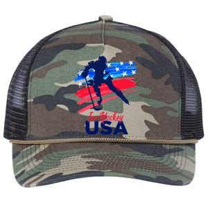 Ice Hockey USA Support The Team USA Flag Hockey Lover Retro Rope Trucker Hat Cap