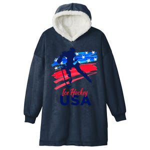 Ice Hockey USA Support The Team USA Flag Hockey Lover Hooded Wearable Blanket