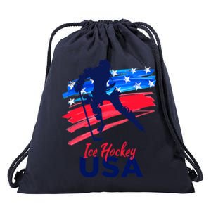 Ice Hockey USA Support The Team USA Flag Hockey Lover Drawstring Bag