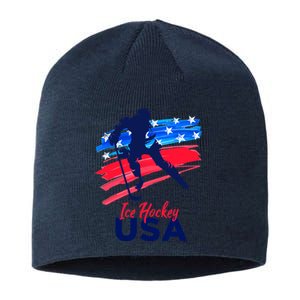 Ice Hockey USA Support The Team USA Flag Hockey Lover Sustainable Beanie