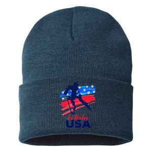 Ice Hockey USA Support The Team USA Flag Hockey Lover Sustainable Knit Beanie